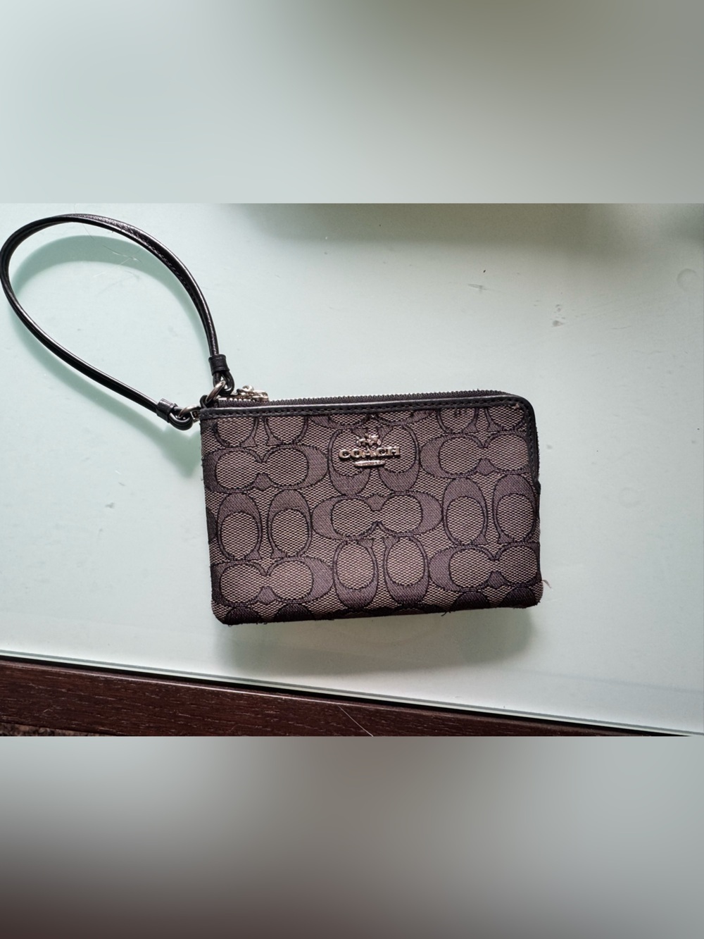 Coach Black Signature Jacquard Wristlet Wallet